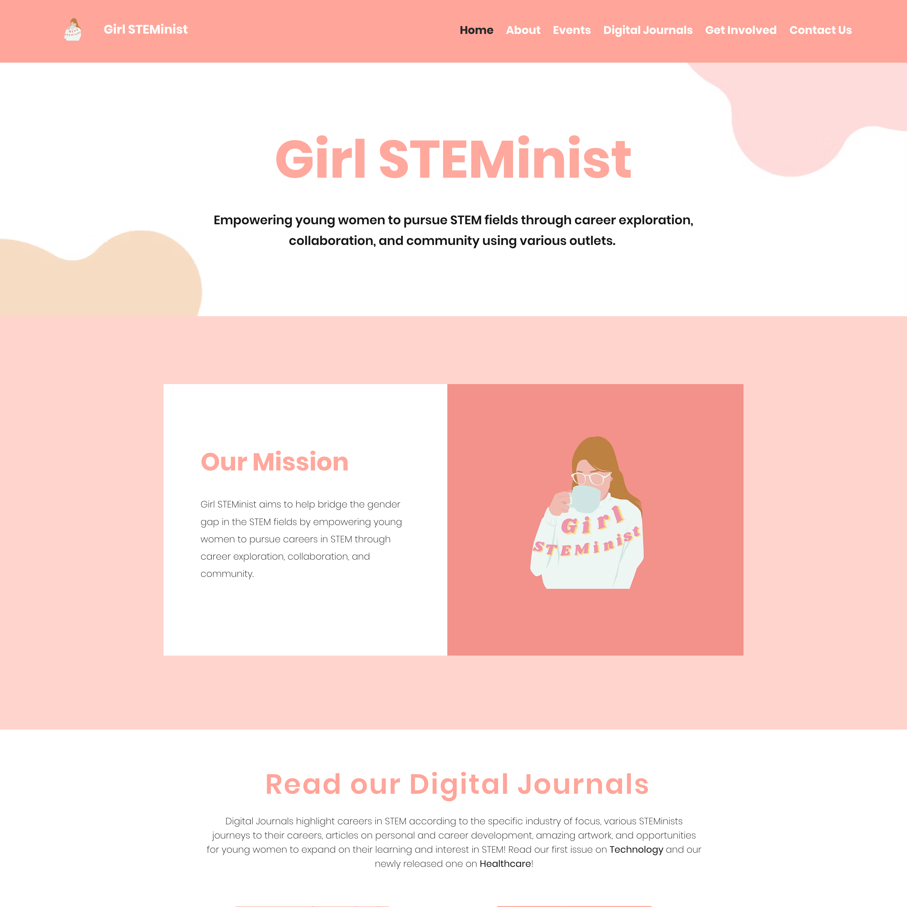 Custom web design for nonprofit site for empowering girls in science, technology, engineering, and math advocacy