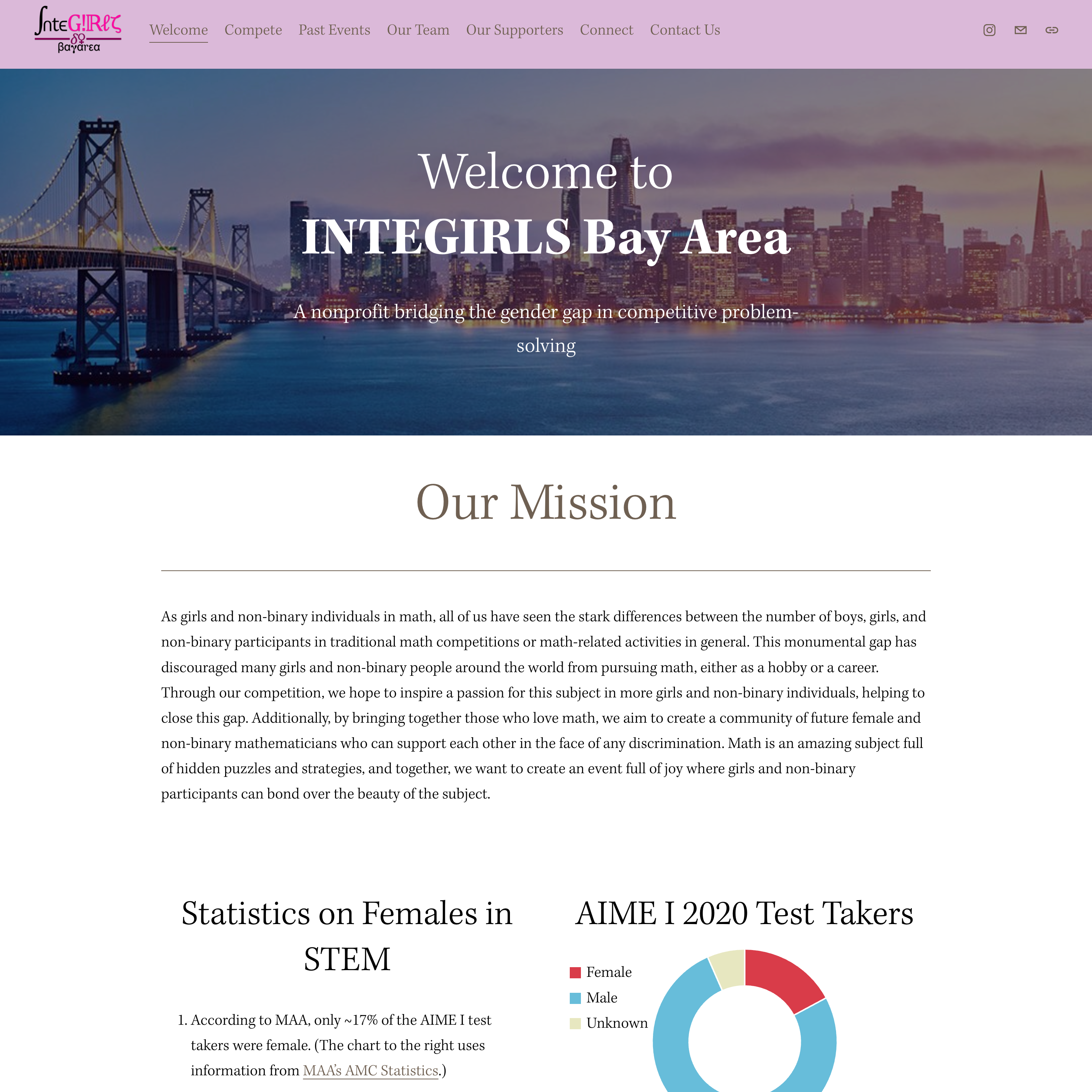 Custom website for INTEGIRLS Bay Area promoting STEM opportunities.