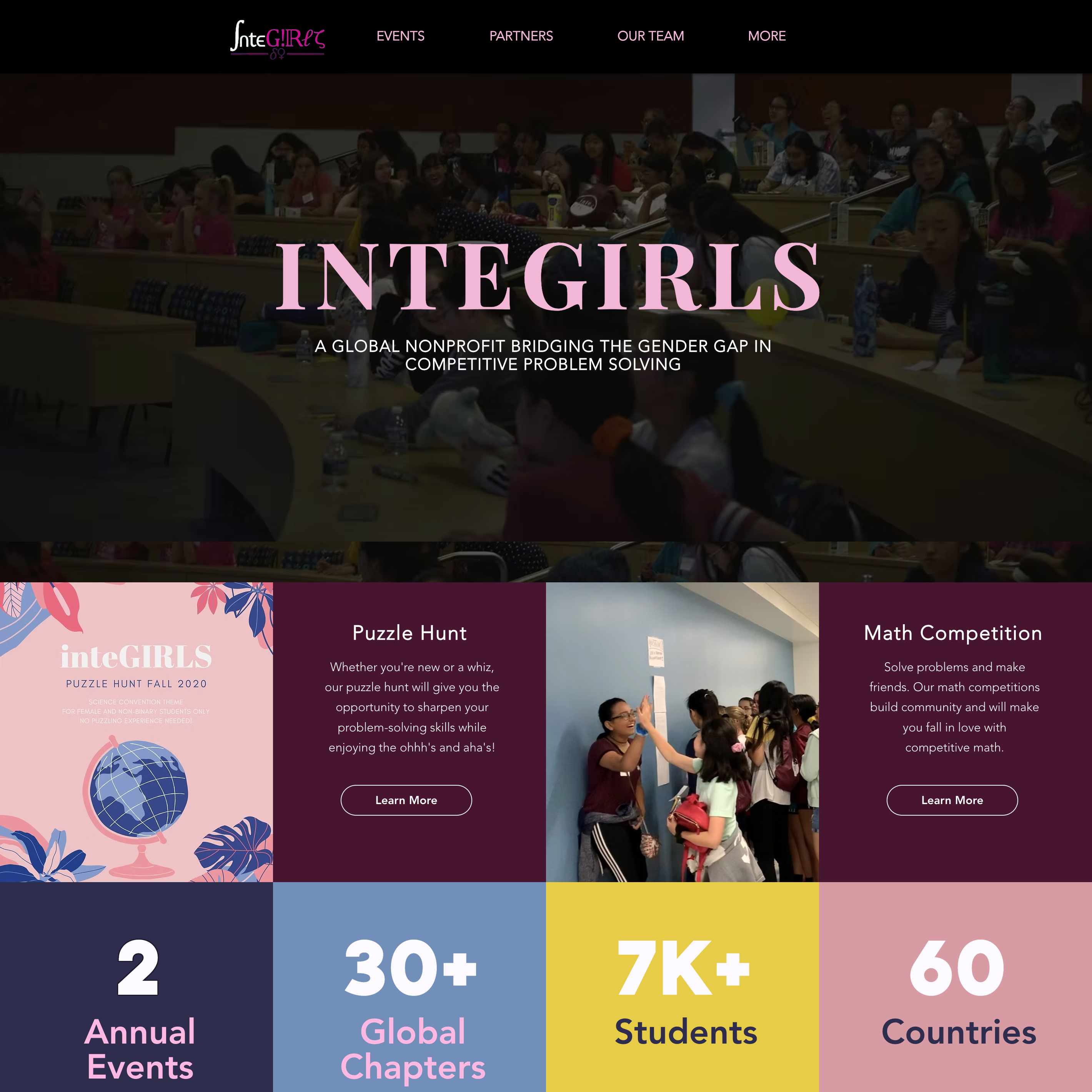 INTEGIRLS organization site built to highlight STEM opportunities for young women.