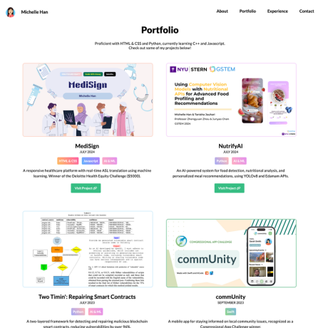 Custom website for Michelle Han’s professional portfolio showcasing projects and achievements.