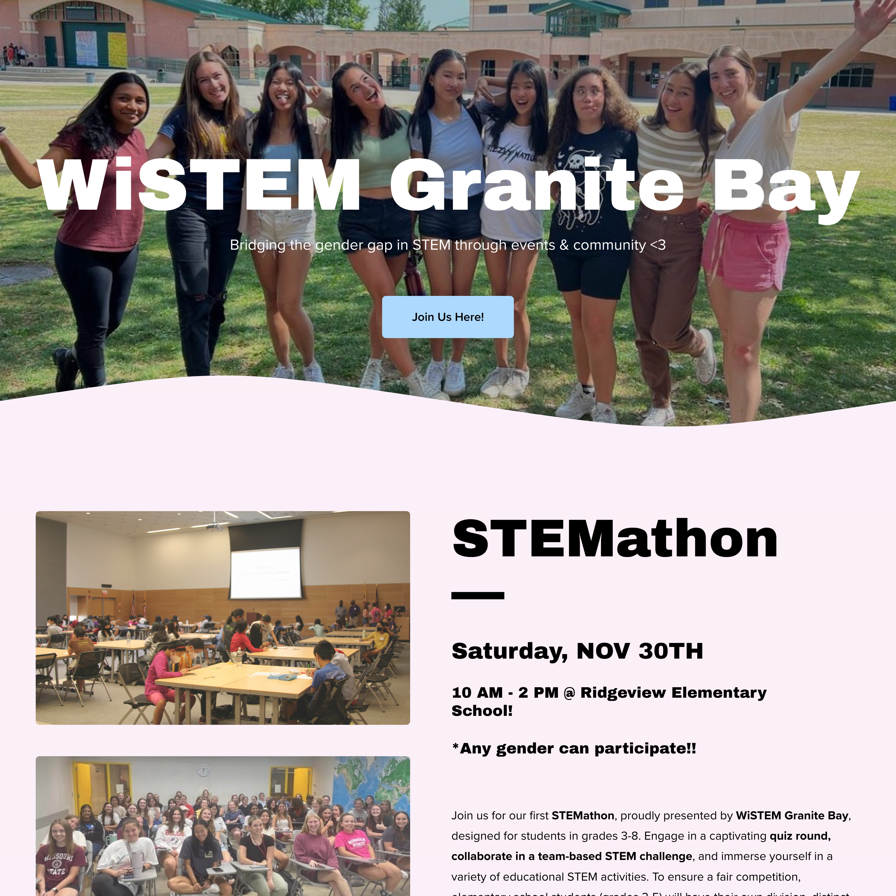 Custom site for GBHS Women in STEM club activities and initiatives